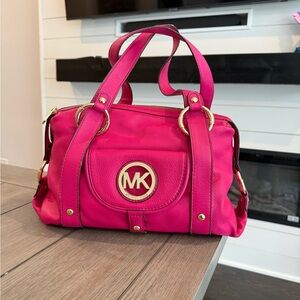 Michael Kors Hot Pink Leather MK Logo Satchel
